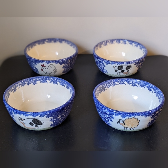 NWOB Molly Dallas Spatterware Pottery Large Cereal Ice Cream Bowl Set of 4 - Picture 2 of 3
